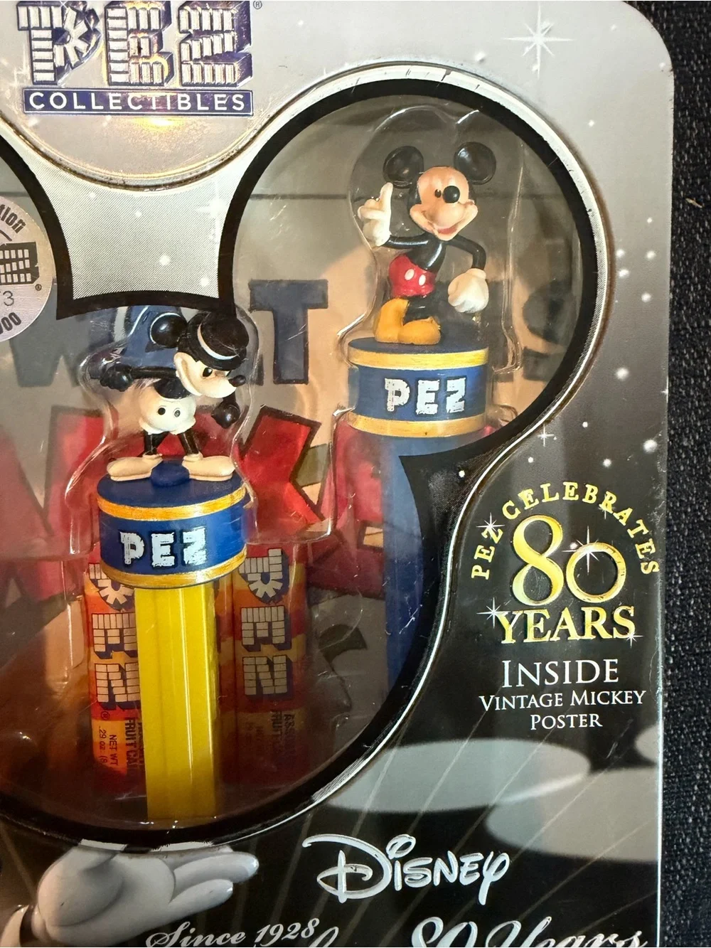 Disney PEZ Mickey 80 Years Collectible Dispenser Set - Black, Red, Yellow, Blue